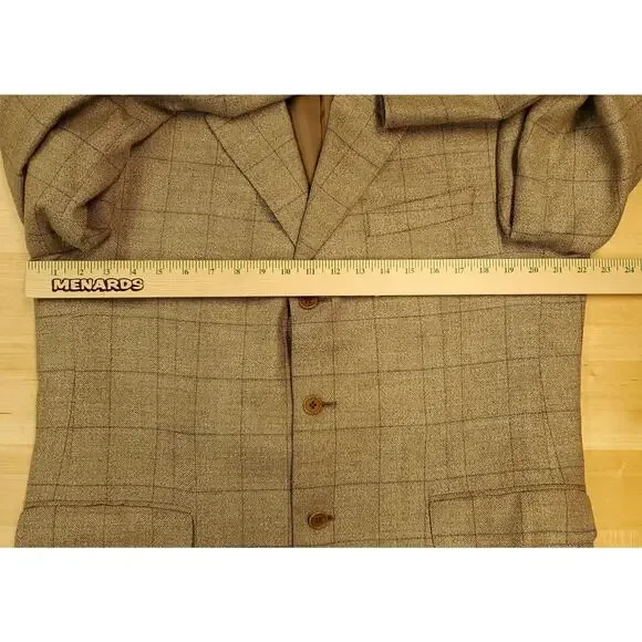 Canali Hopsack Blazer Size 42 Wool Silk Blend Brown Windowpane Plaid 3 Button